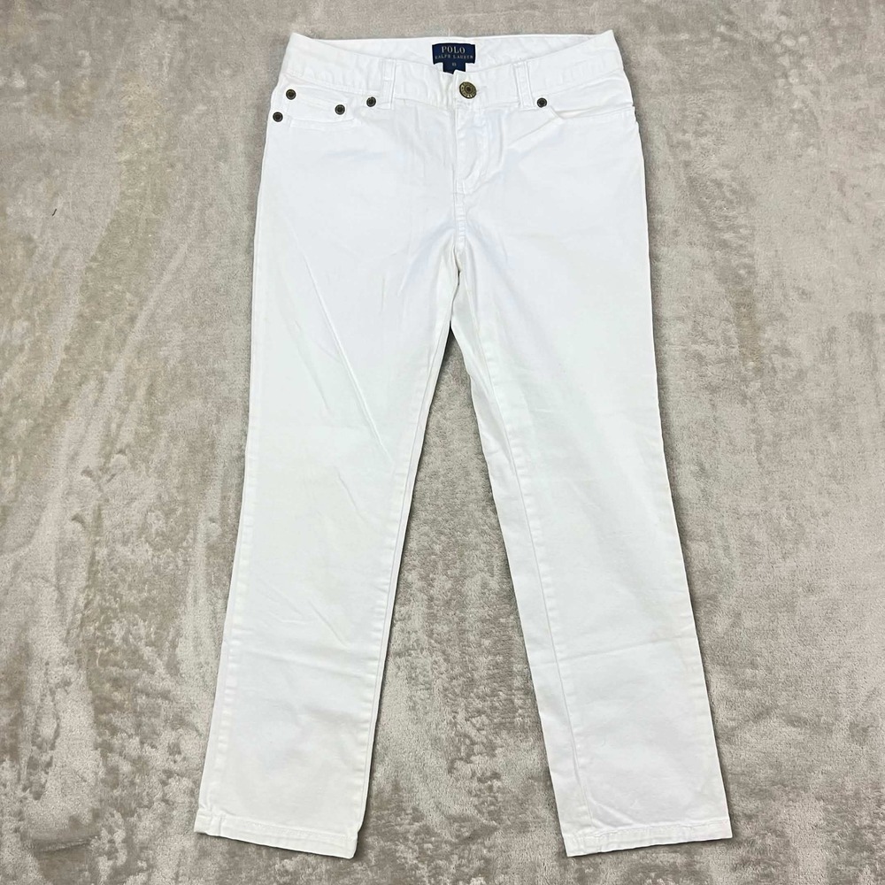 Polo Ralph Lauren Girls White Classic Chino Pants Pink Pony Logo Size 10